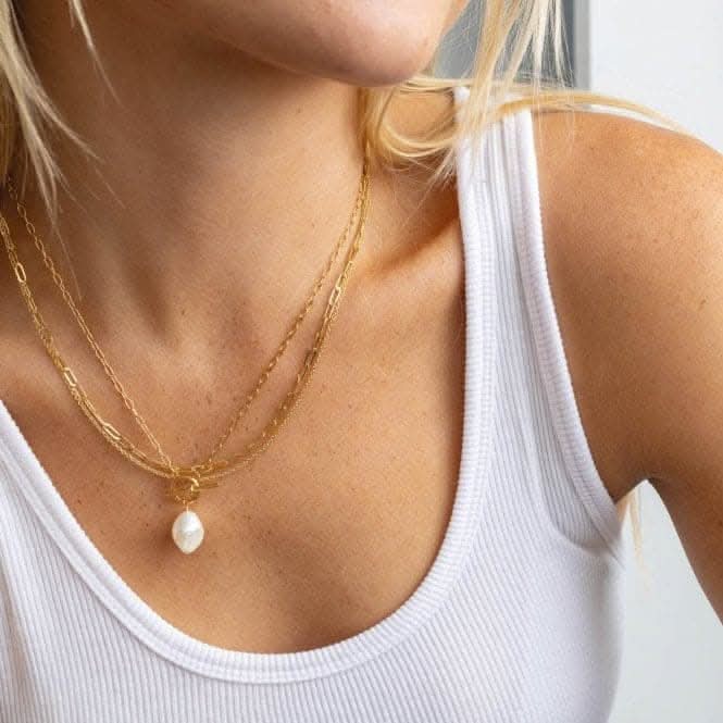 Dew 10mm Freshwater Pearl Gold Plate T-Bar 18" Necklace 97737GFP