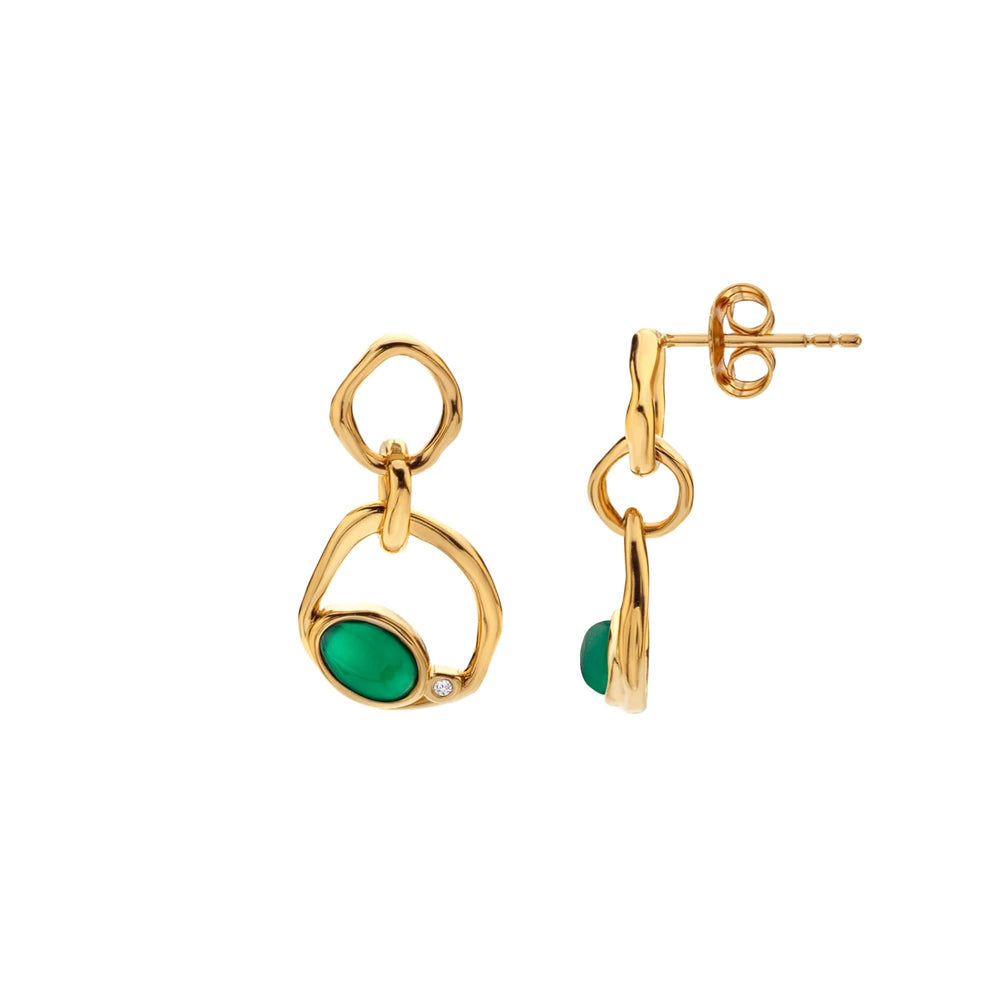 18ct Gold HDXGEM Offset Green Agate Earrings DE815