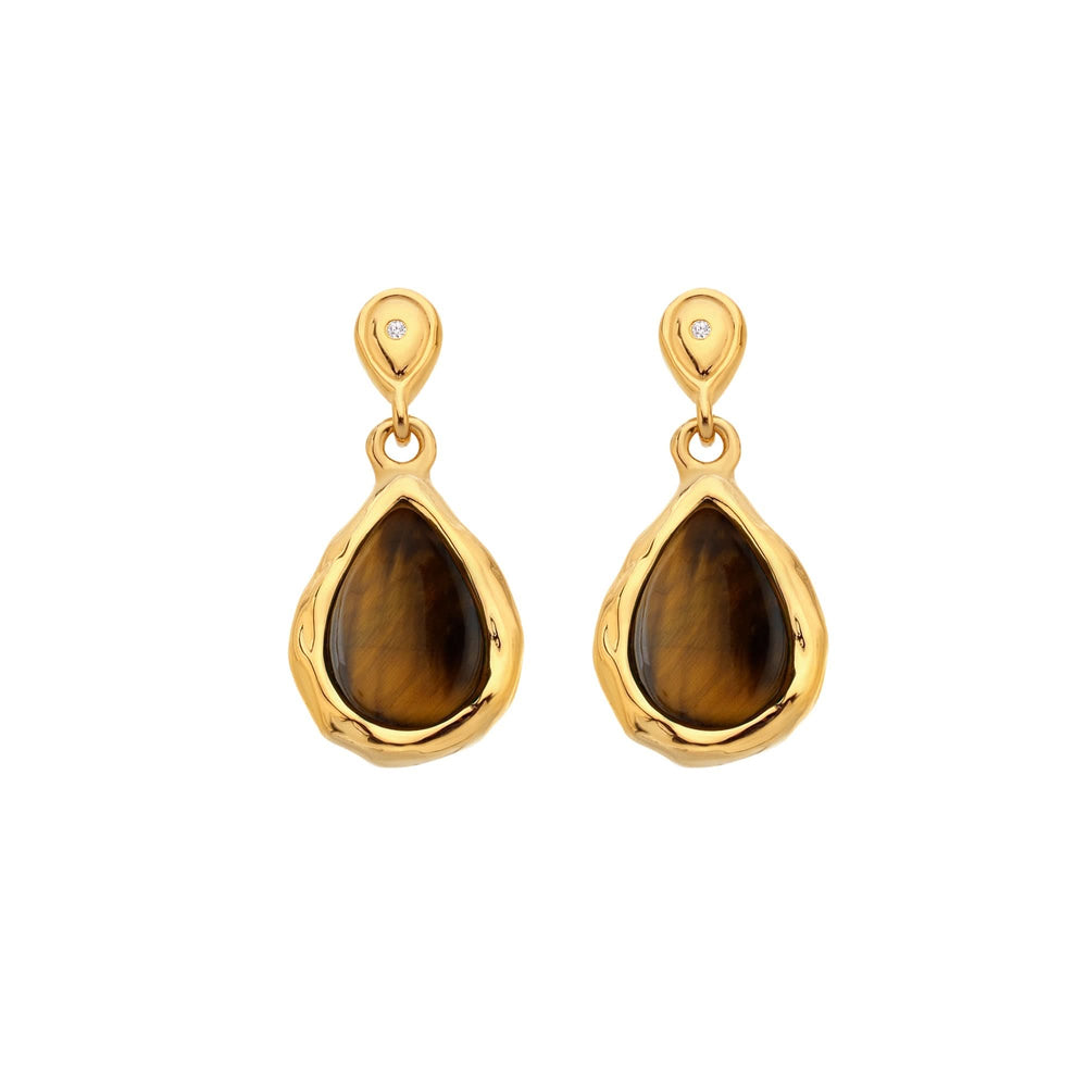18ct Gold HDXGEM Teardrop Tigers Eye Earrings DE819