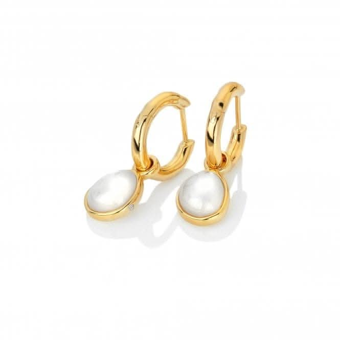 18ct Gold Plated Sterling Silver Calm Mother Of Pearl Earrings DE671
