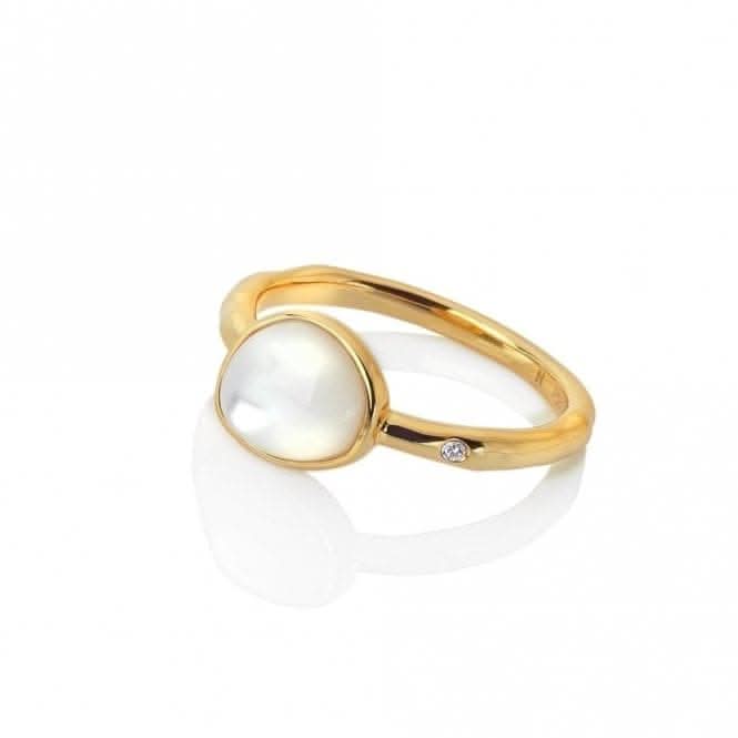 18ct Gold Plated Sterling Silver Calm Mother Of Pearl Ring DR231