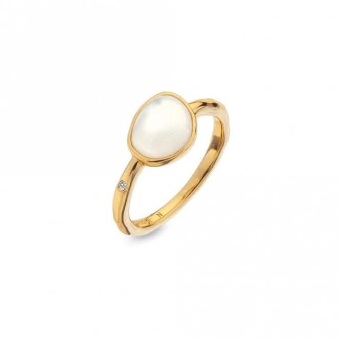 18ct Gold Plated Sterling Silver Calm Mother Of Pearl Ring DR231