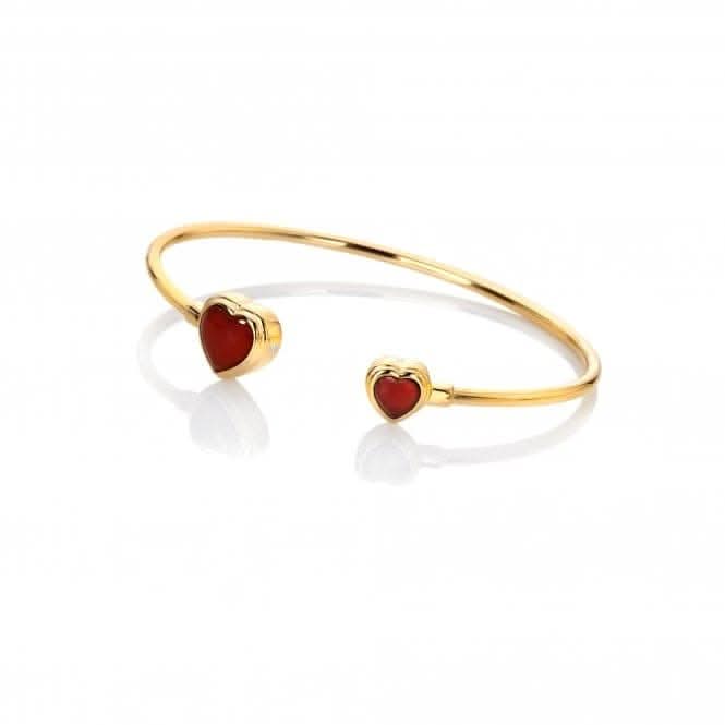 18ct Gold Plated Sterling Silver Heart Red Agate Bangle DC194