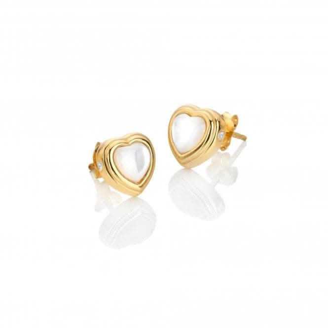 18ct Gold Plated Sterling Silver Heart Stud Mother of Pearl Earrings DE790