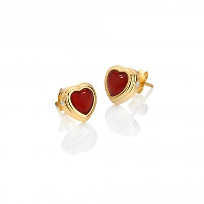18ct Gold Plated Sterling Silver Heart Stud Red Agate Earrings DE796
