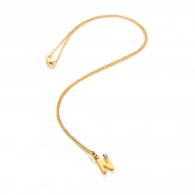 18ct Gold Plated Sterling Silver Letter N Pendant DP952