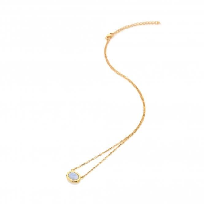 18ct Gold Plated Sterling Silver Oval Blue Lace Agate Necklace DN202