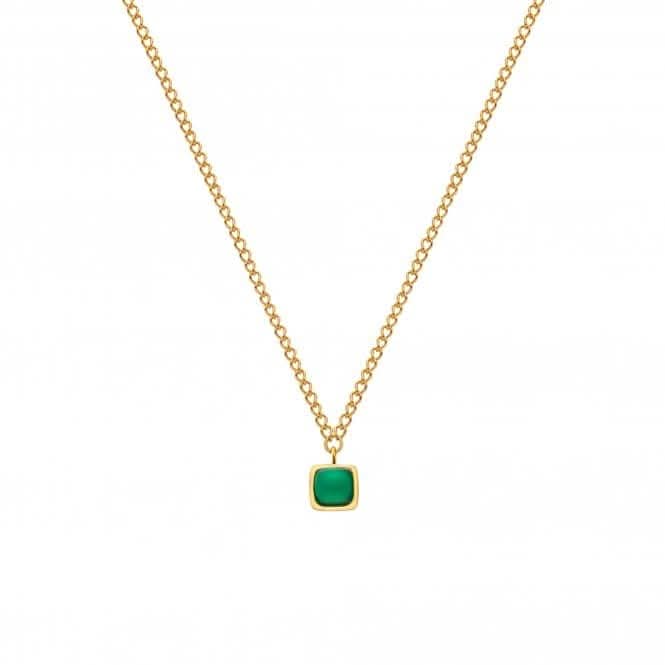 18ct Gold Plated Sterling Silver Square Green Agate Necklace DN197Hot Diamonds x GemstonesDN197
