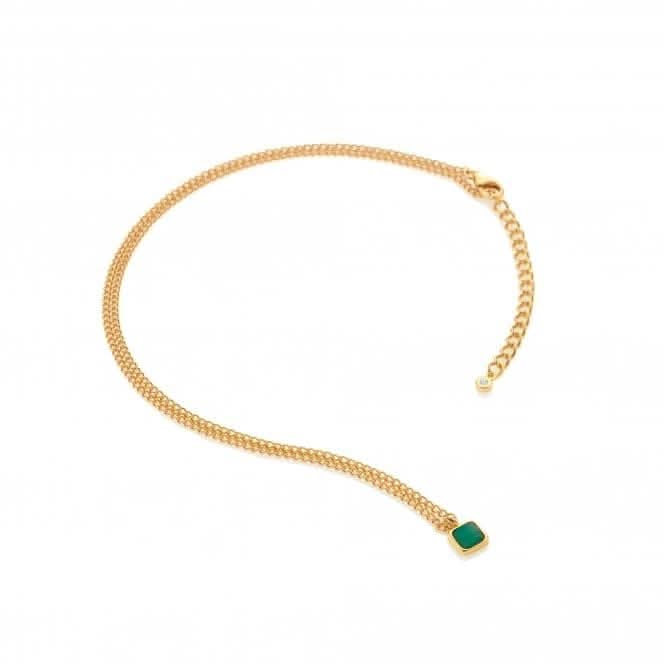 18ct Gold Plated Sterling Silver Square Green Agate Necklace DN197