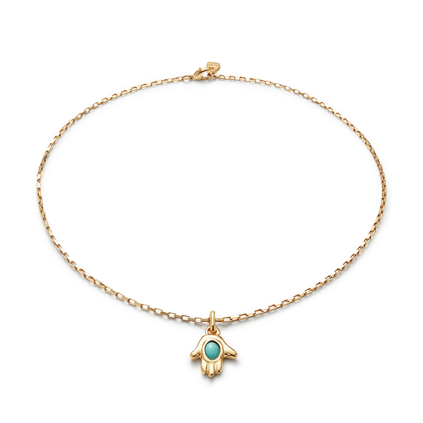 18k Gold Plated Ser Unico Turquoise Charm Necklace COL2016TQSORO0U