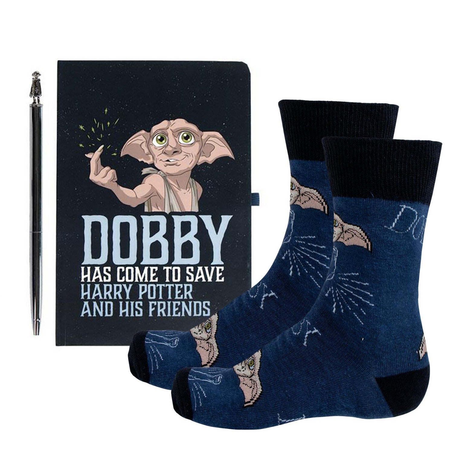 Harry Potter 3 Piece Stationery Set With , Pen And Socks Dobby Blue Notebook 2700001523