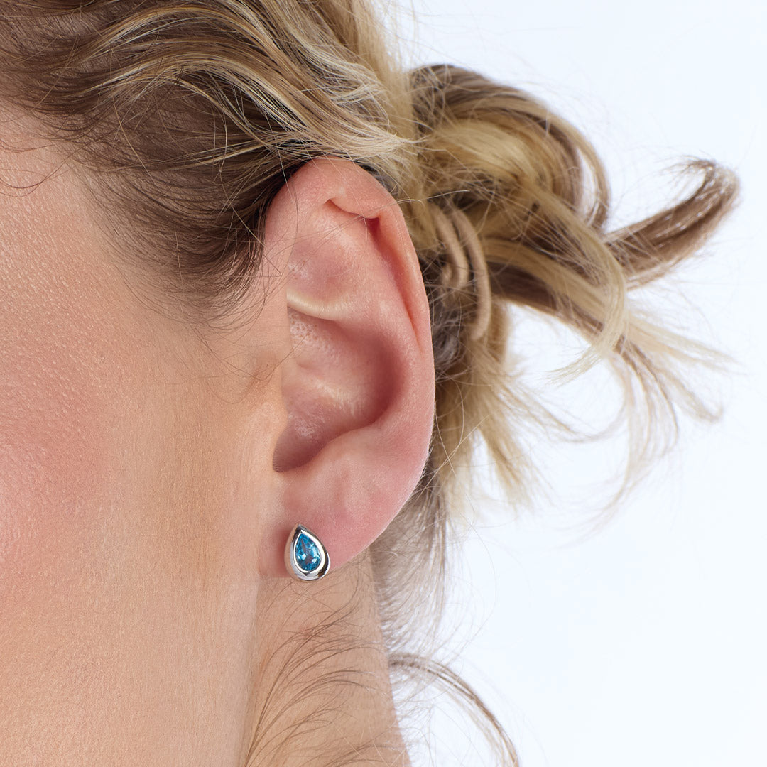 Kit Heath Coast Pebble Blue Swiss Blue Topaz Rhodium Plated Stud Earrings 30190BT