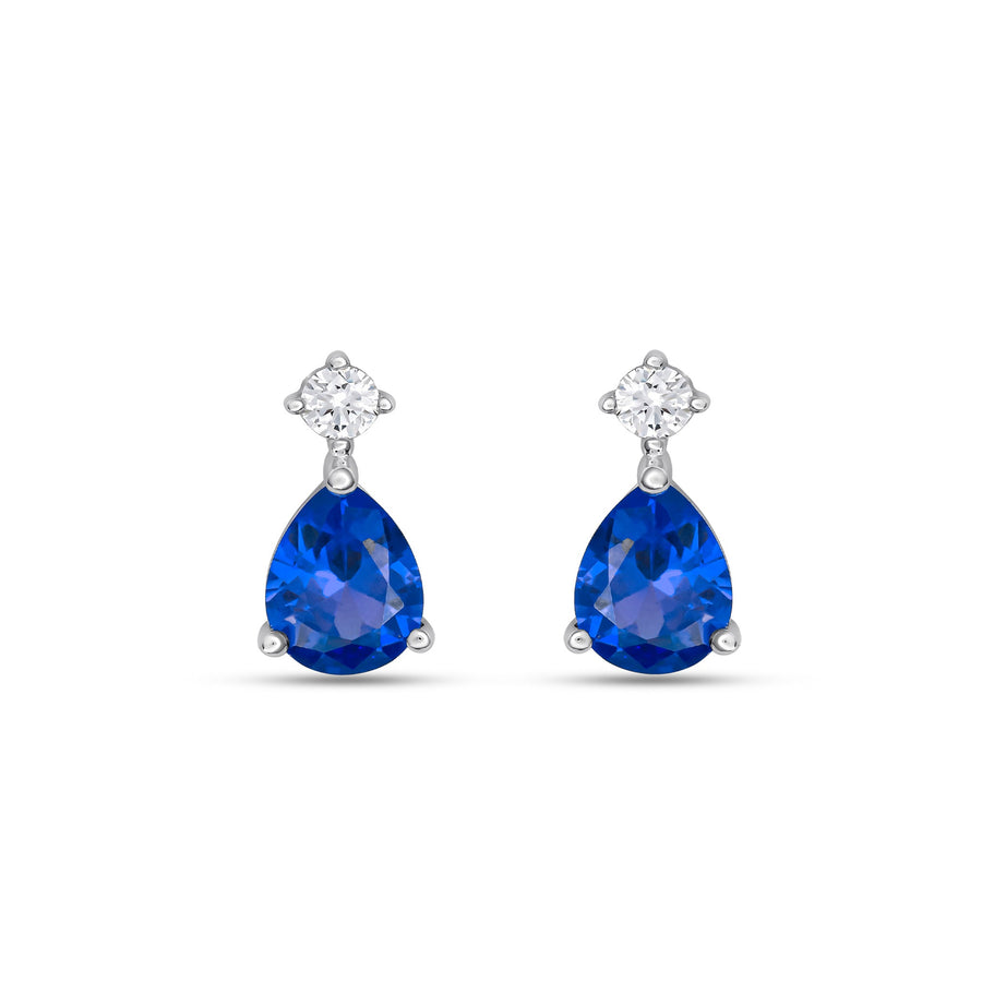 Dew Blue Spinel Zirconia Teardrop Stud Earrings 32931BSZ