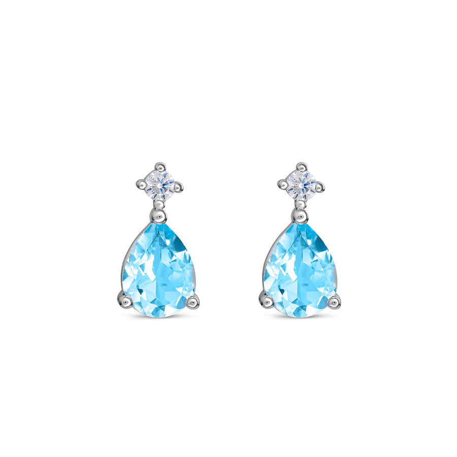Dew Blue Topaz and Zirconia Teardrop Stud Earrings 32931BTC