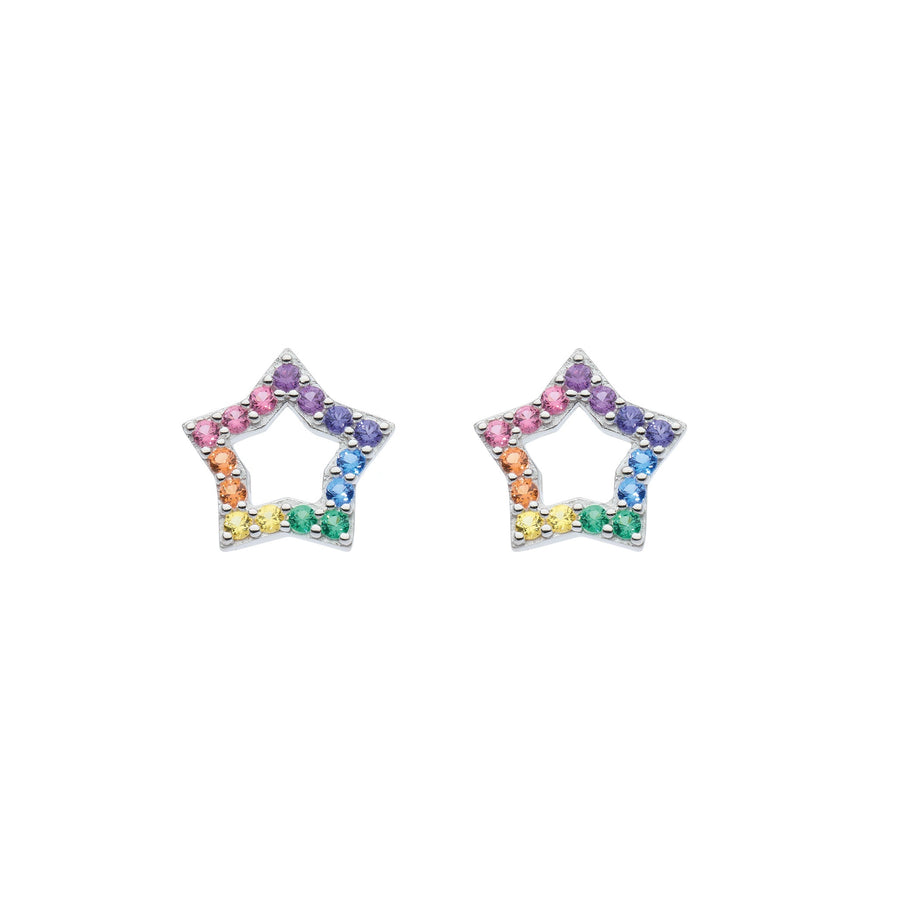 Dew Rainbow Nano Gem Open Star Stud Earrings 34870MCZ