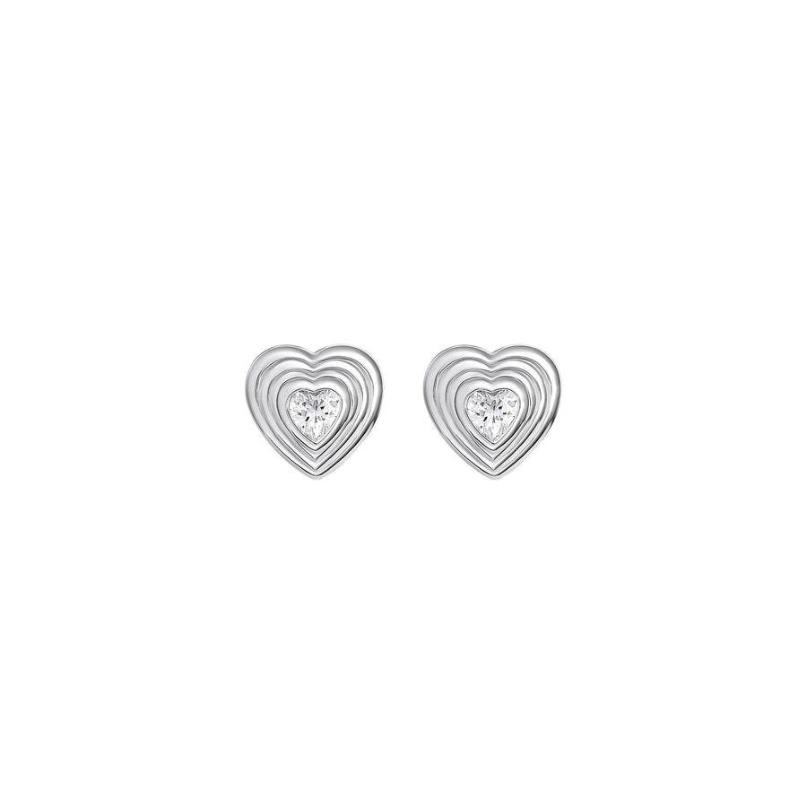 Dew Zirconia Ridged Heart Stud Earrings 35704CZ