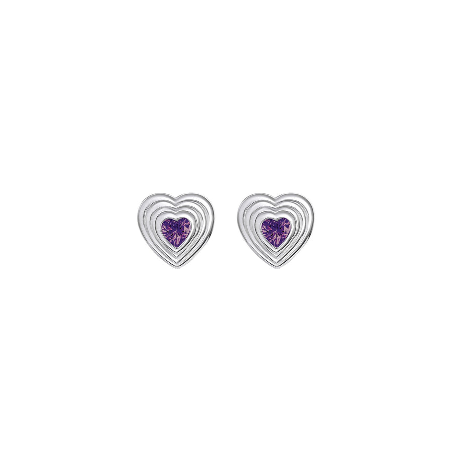 Dew Purple Zirconia Ridged Heart Stud Earrings 35704PUZ