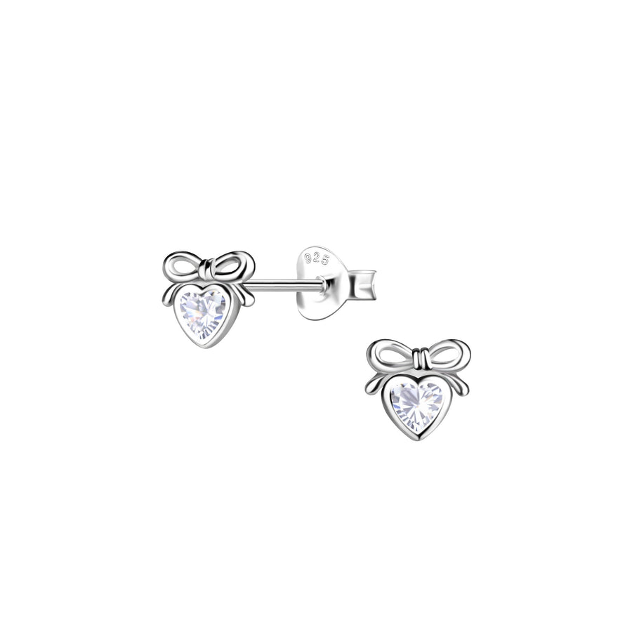 Dew Zirconia Dainty Heart Bow Stud Earrings 35865CZ