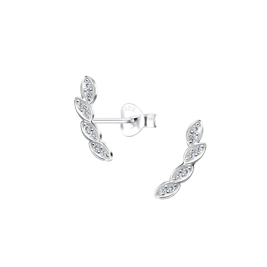 Dew Zirconia Linked Leaf Stud Earrings 35927CZ