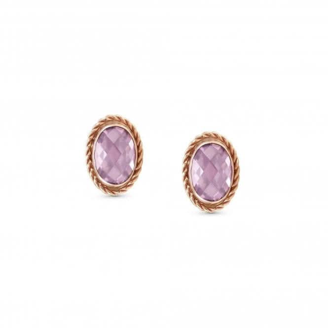 375 Gold Zirconia Oval Rich Pink Earrings 027821/003
