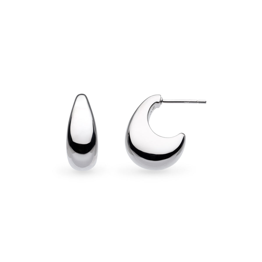 Kit Heath Coast Pebble Smooth Rhodium Plated Grande Semi Hoop Stud Earrings 40153RP