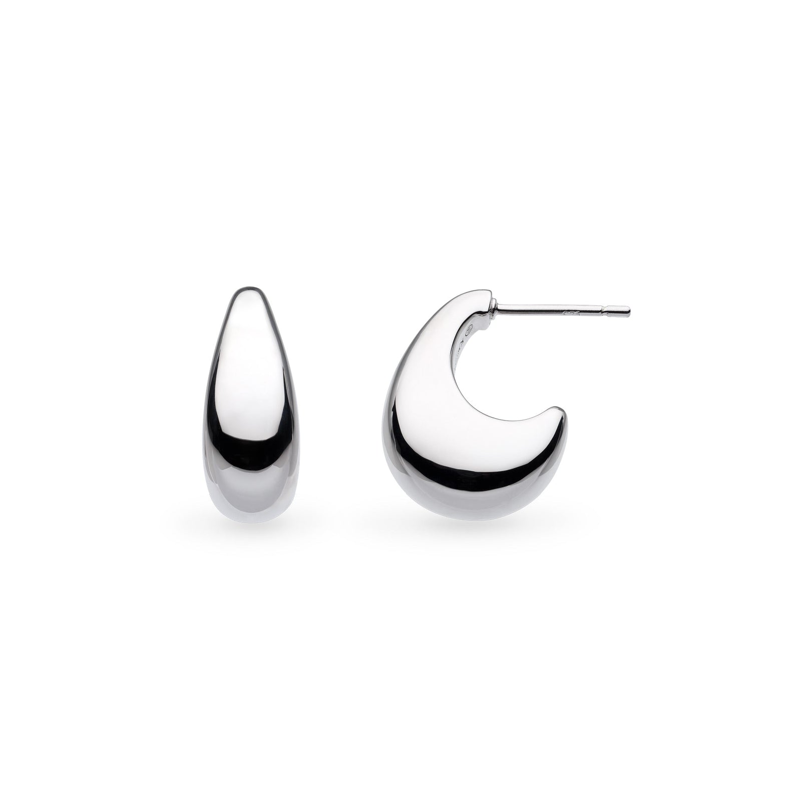 Kit Heath Coast Pebble Smooth Rhodium Plated Grande Semi Hoop Stud Earrings 40153RP