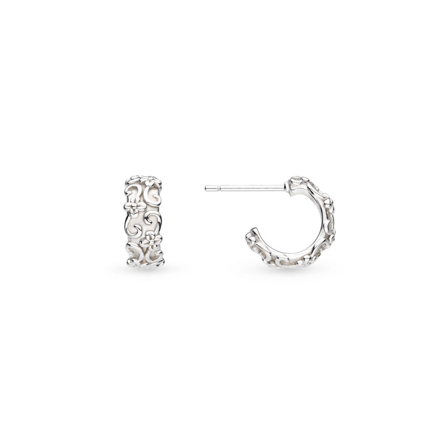 Kit Heath Blossom Flyte Honey Flower Rhodium Plated Chunky Semi Hoop Stud Earrings 40331RP