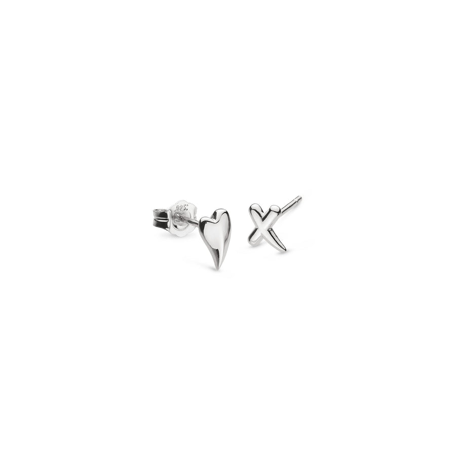 Kit Heath Desire Kiss Rhodium Plated Heart & Kiss Stud Earrings 40DKRP