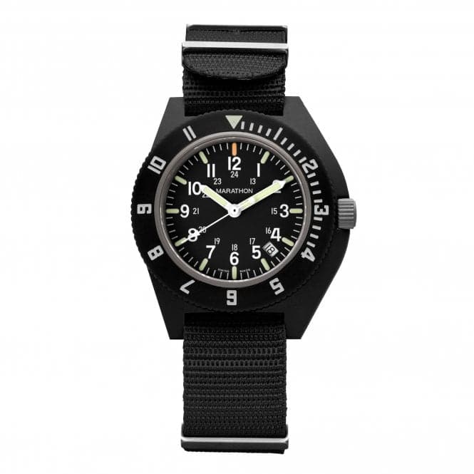 Marathon 41mm MaraGlo Black Navigator w Date NAV DM Nylon DEFSTAN Watch Acotis Diamonds