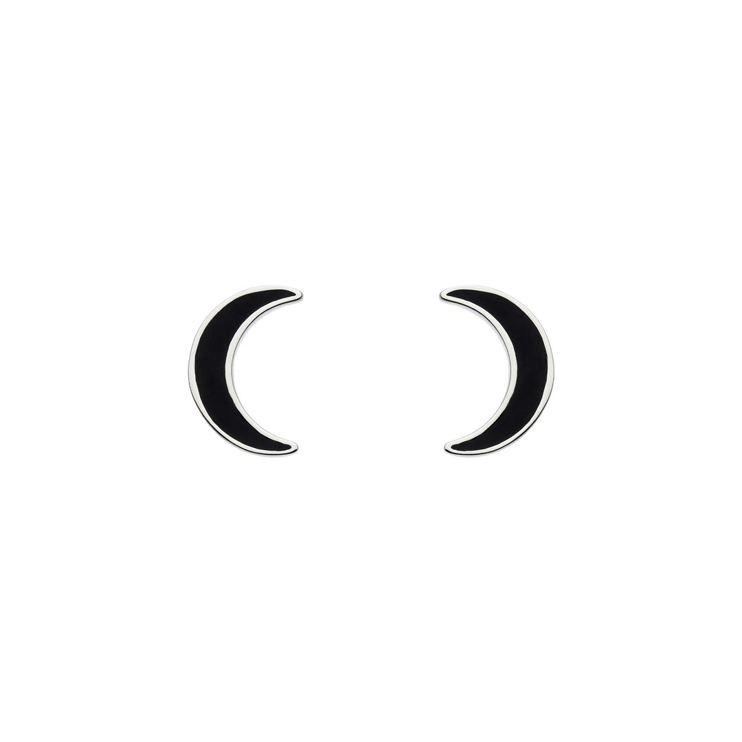 Dew Black Enamel Crescent Moon Stud Earrings 44871BKE