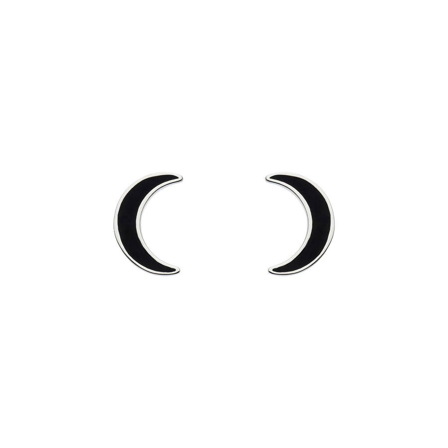 Dew Black Enamel Crescent Moon Stud Earrings 44871BKE