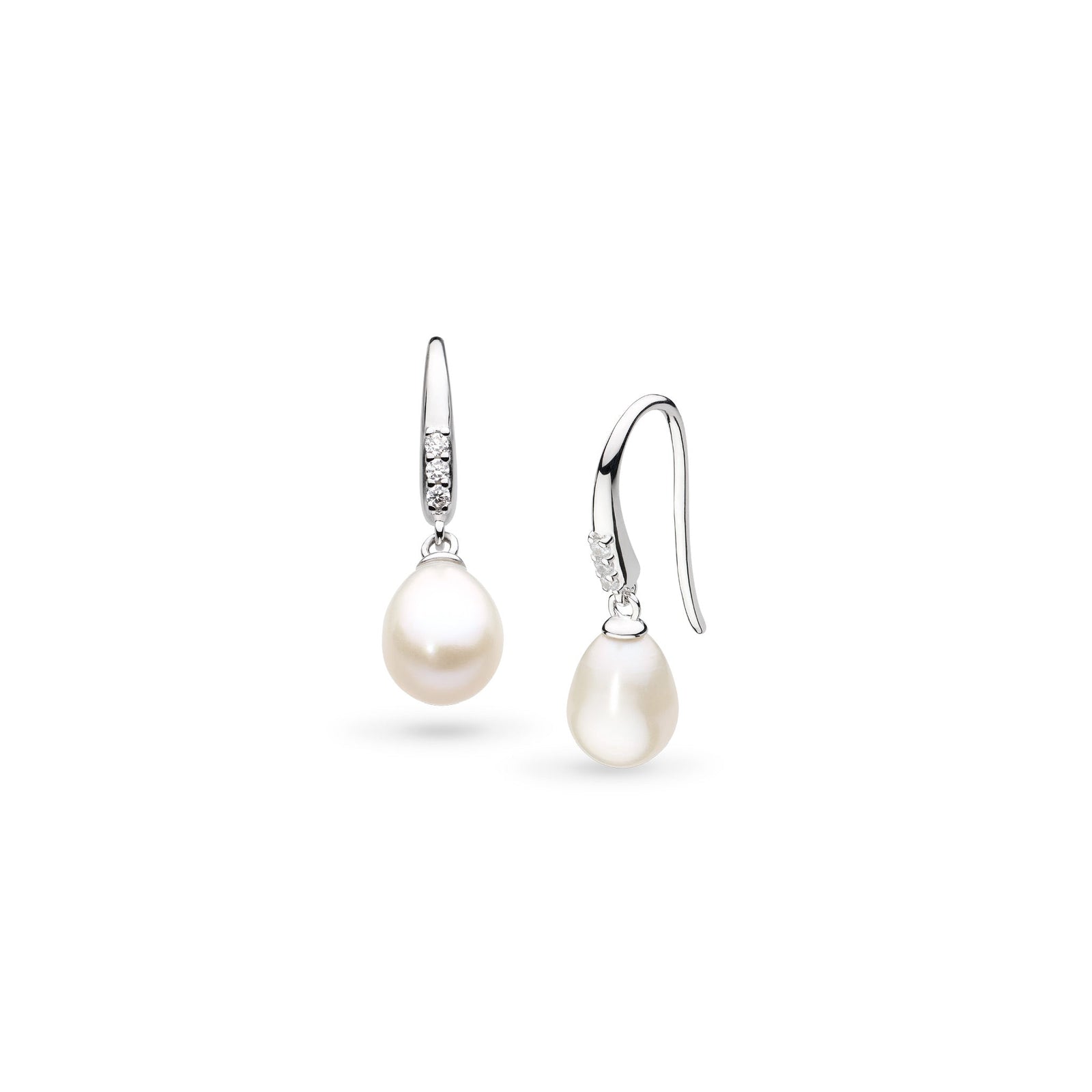Kit Heath Revival Classic Pearl Glitz Zirconia Rhodium Plated Drop Earrings 50425FPC