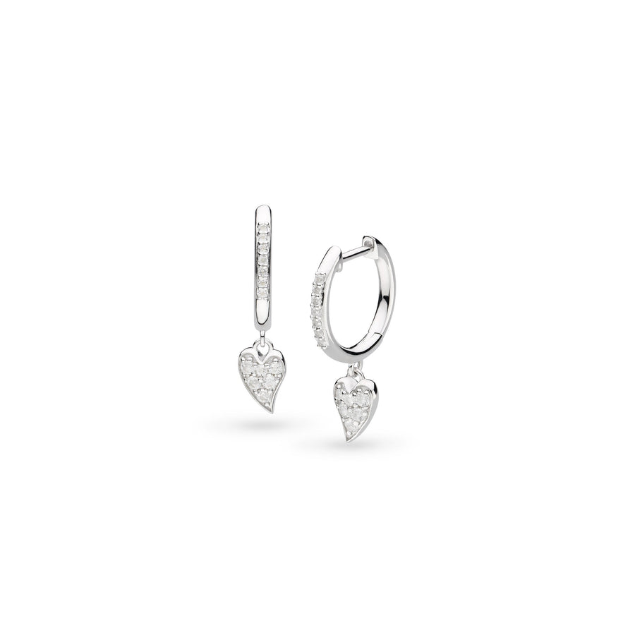 Kit Heath Desire Kiss Precious Pavé Rhodium Plated Heart Hinged Hoop Drop Earrings 50511WT