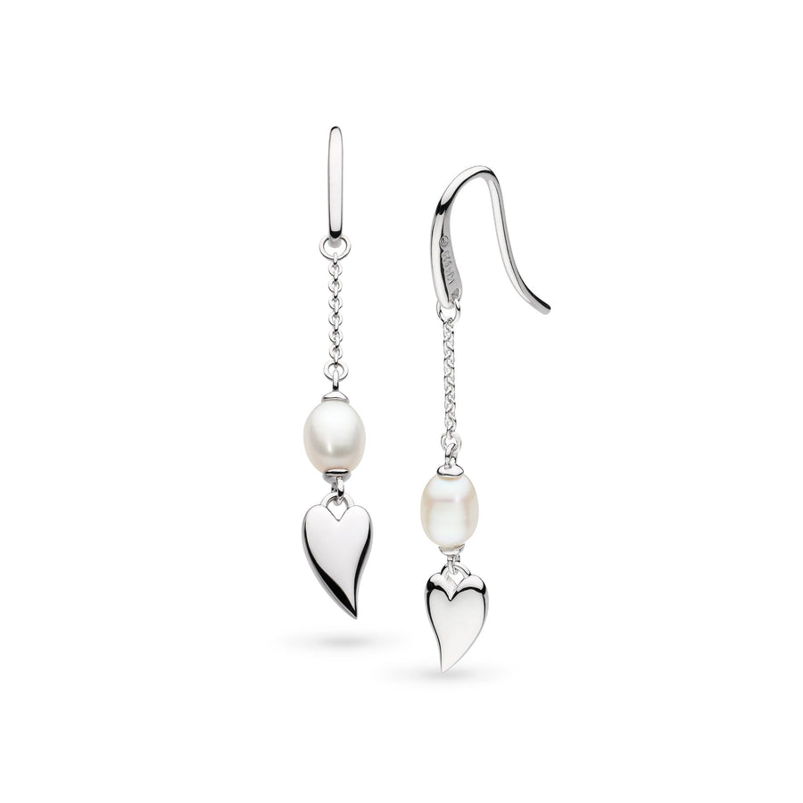 Kit Heath Desire Kiss Pearl Rhodium Plated Chain Drop Earrings 50515FP