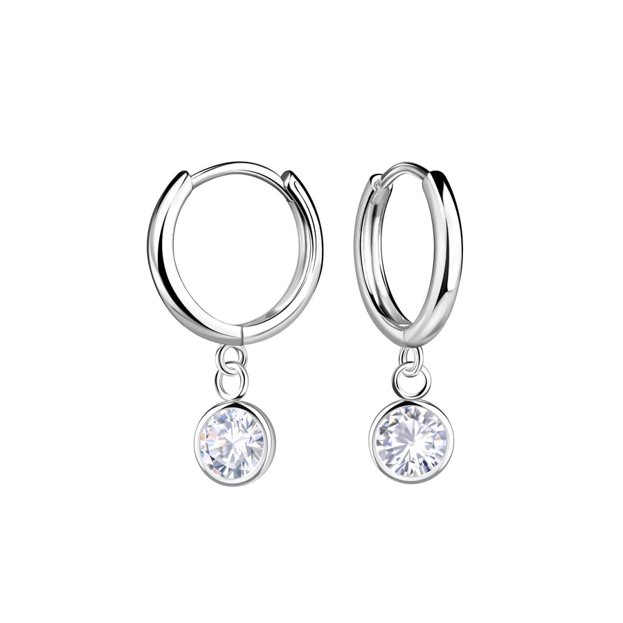 Dew 6mm Zirconia Charm 13mm Hinged Hoop Earrings 53101CZ