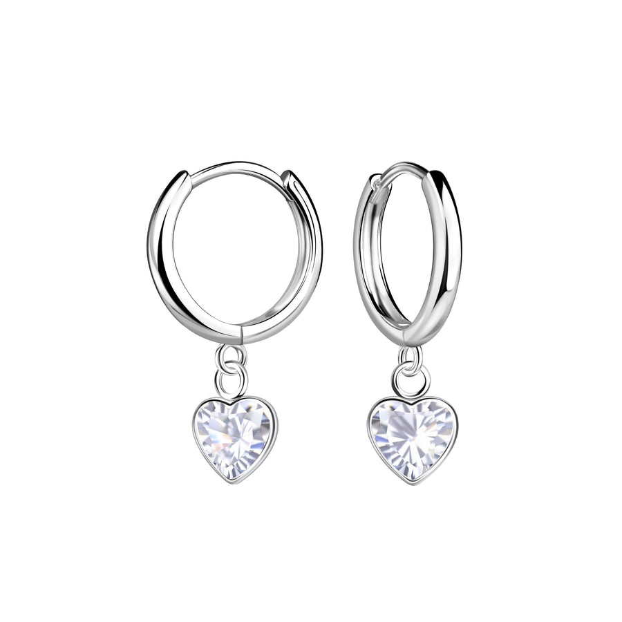 Dew Zirconia Heart Charm Hinged Hoop Earrings 53102CZ