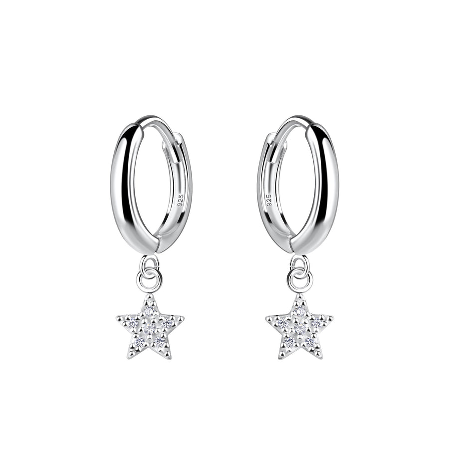 Dew Zirconia Star Charm Hinged Hoop Earrings 53103CZ