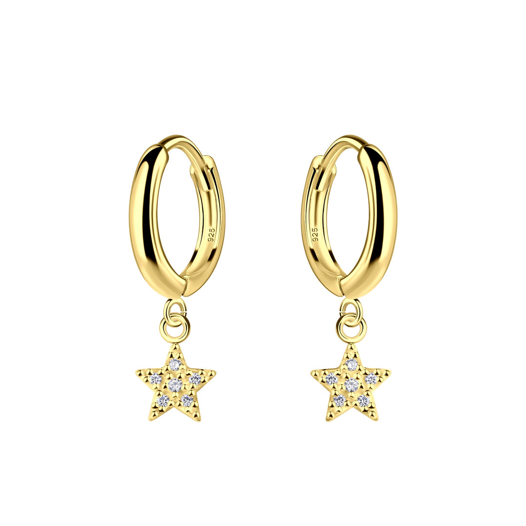 Dew Zirconia Gold Plated Star Charm Hinged Hoop Earrings 53103GCZ