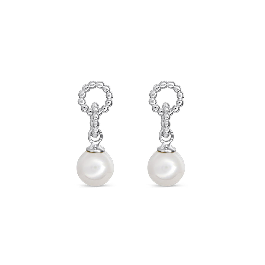 Dew 5mm Shell Pearl Linked Beaded Circle Stud Drop Earrings 53105SHP