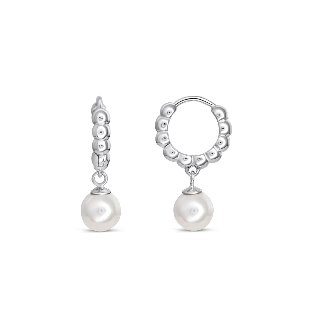 Dew 6mm Shell Pearl Beaded Hinged Hoop Earrings 53116SHP