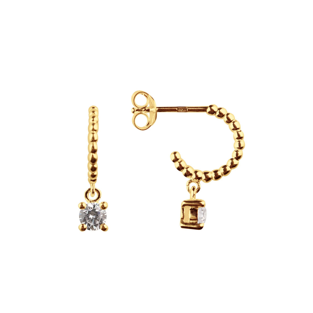 Dew Zirconia Charm Gold Plate 11mm Beaded Stud Hoops 56845GCZ showcasing luxury design and modern elegance in hoops jewelry.