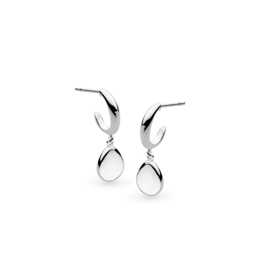 Kit Heath Coast Pebbles Rhodium Plated Semi Hoop Stud Drop Earrings 60187RP