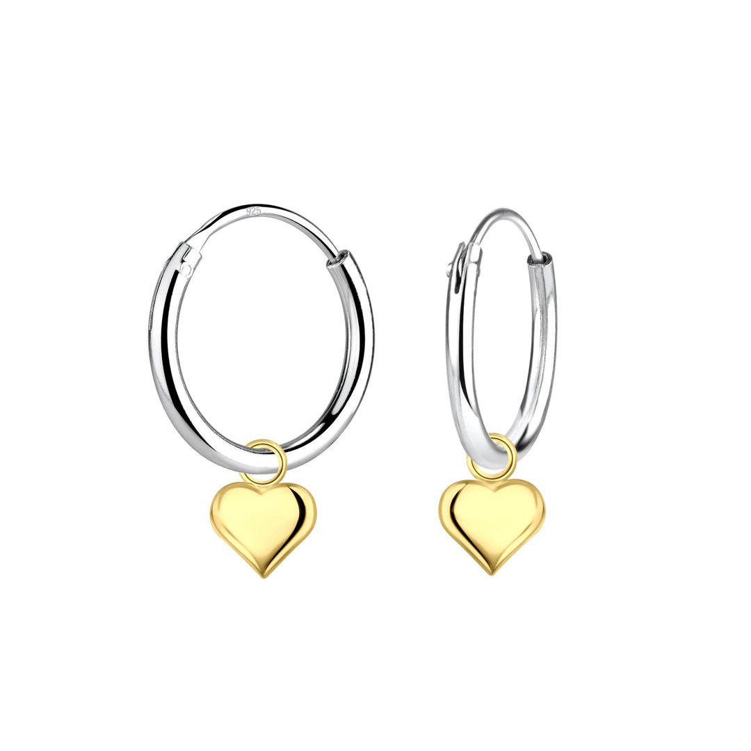 Dew Gold Plated Detail Heart Charm 12mm Sleeper Hoop Earrings 62617GD