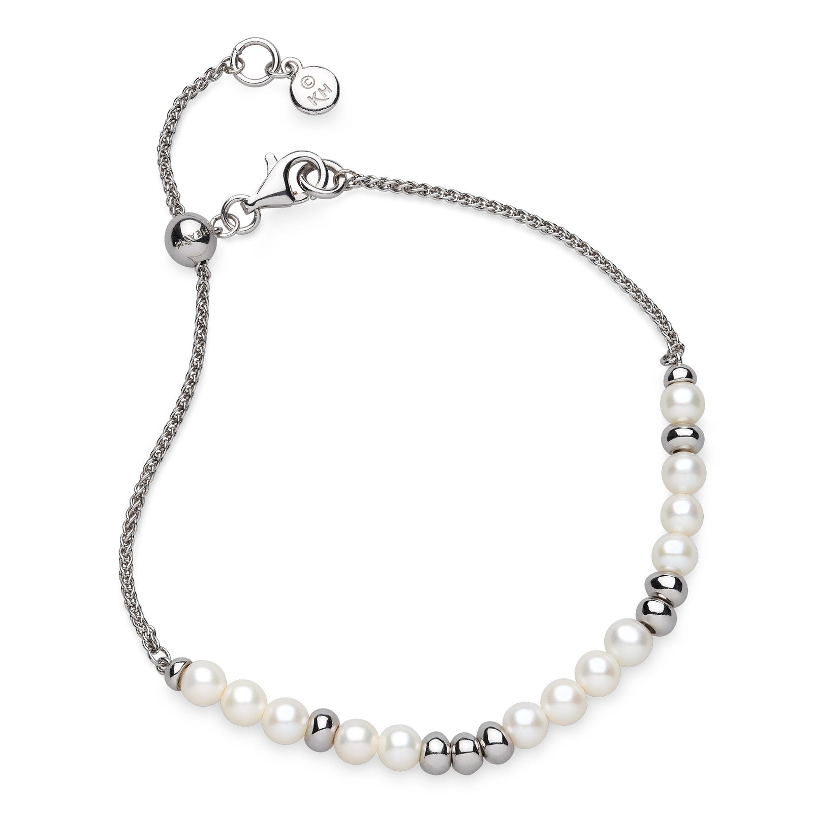 Kit Heath Coast Tumble Pearl Rhodium Plated Beaded 7 Slider Bracelet 70167FP