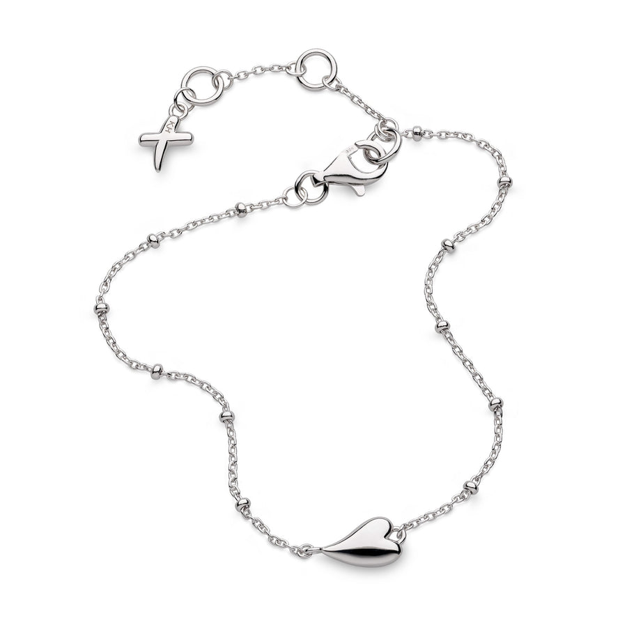 Kit Heath Desire Kiss Rhodium Plated Mini Heart 7.5" Ball Chain Bracelet 70500RP