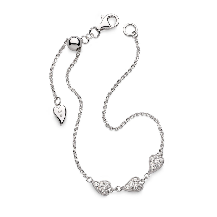 Kit Heath Desire Kiss Precious Pavé  Rhodium Plated Heart Triplet 7" Slider Bracelet 70511WT