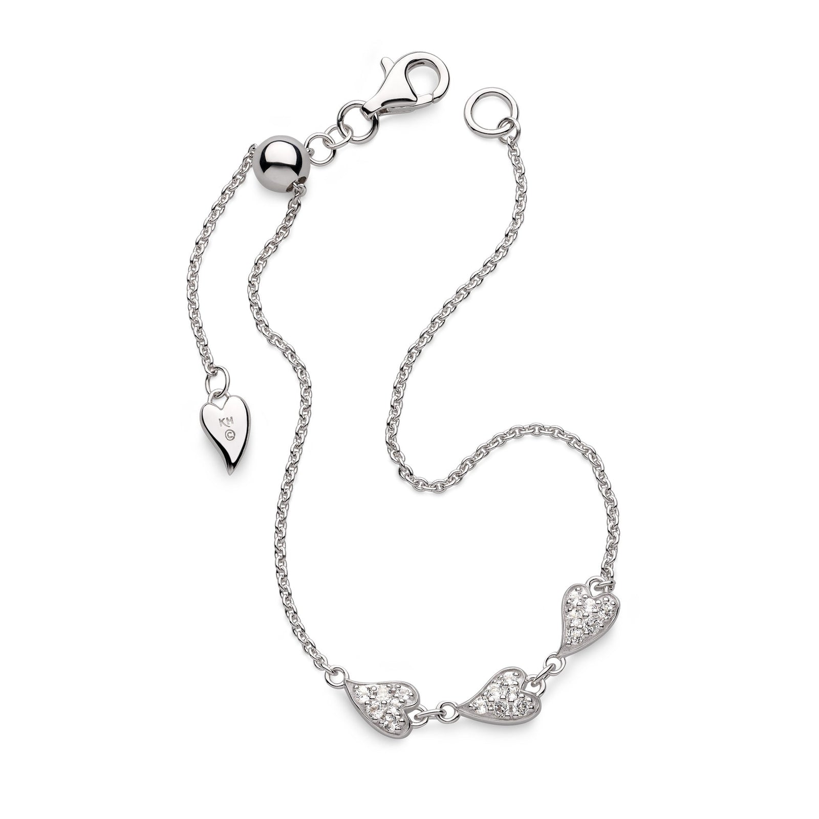 Kit Heath Desire Kiss Precious Pavé Rhodium Plated Heart Triplet 7? Slider Bracelet 70511WT