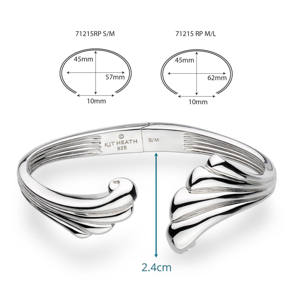Silver bracelet with measurement details on a white background