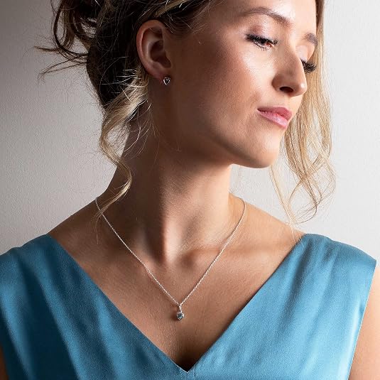Dew Sterling Silver Dinky Small Blue Topaz Zirconia Heart Pendant 9006BT