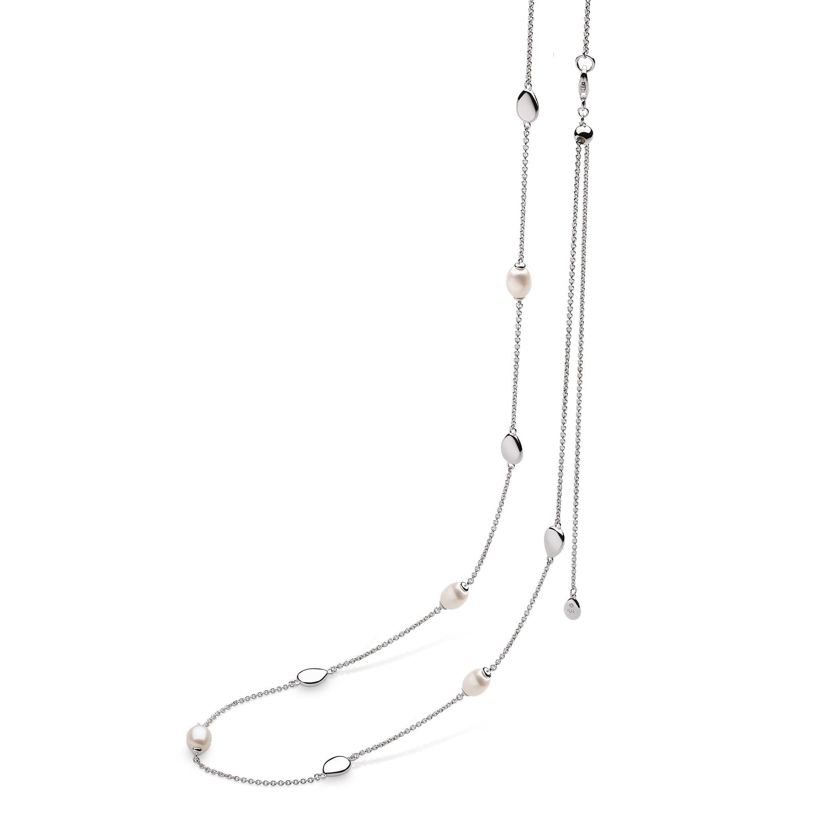 Kit Heath Coast Pebble Pearl Rhodium Plated Slider 22-32? Station Necklace 90169FP